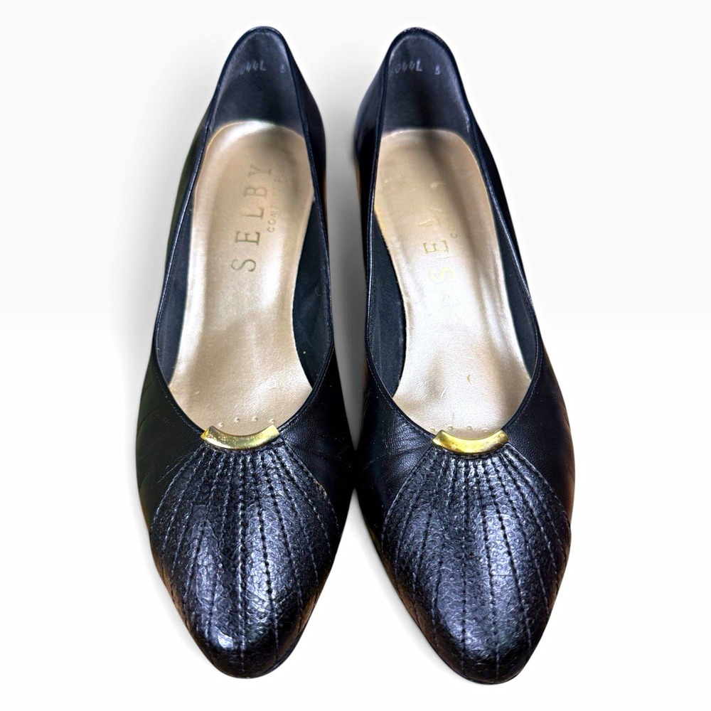 Vintage Selby Vogue Womens 9.5 2A Black Leather Pumps Heels USA w Box